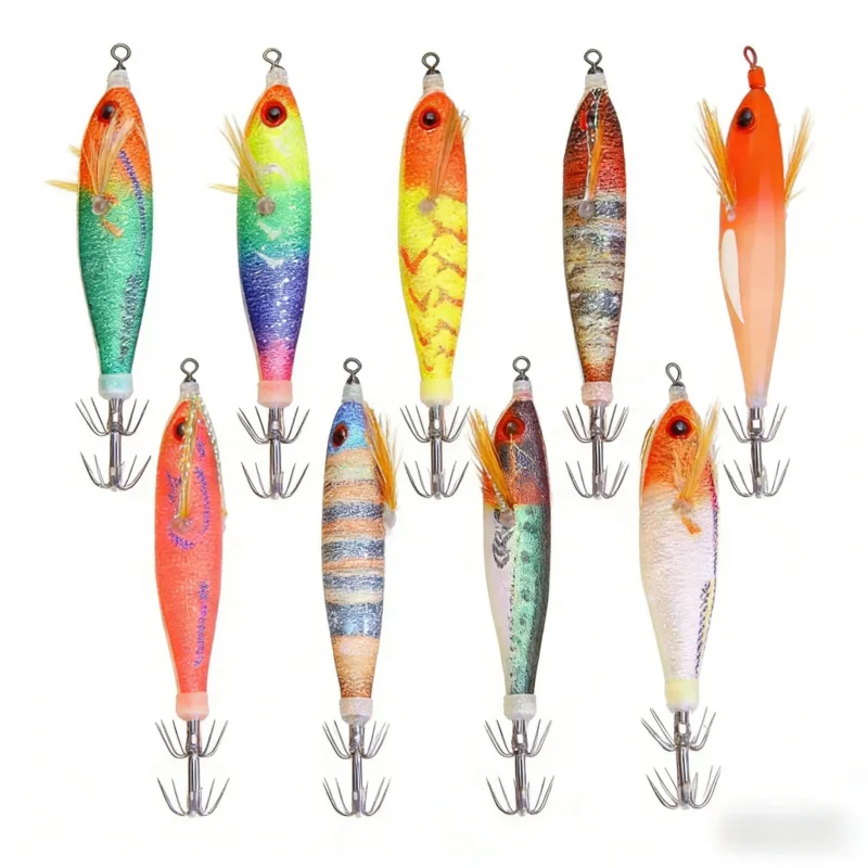 

Приманка для восьмилесковой ловли, медленно тонущая светящаяся деревянная приманка-креветка 8 см 5,8 г, твердая приманка, бионическая искусственная приманка, имитация осьминога и кальмара.