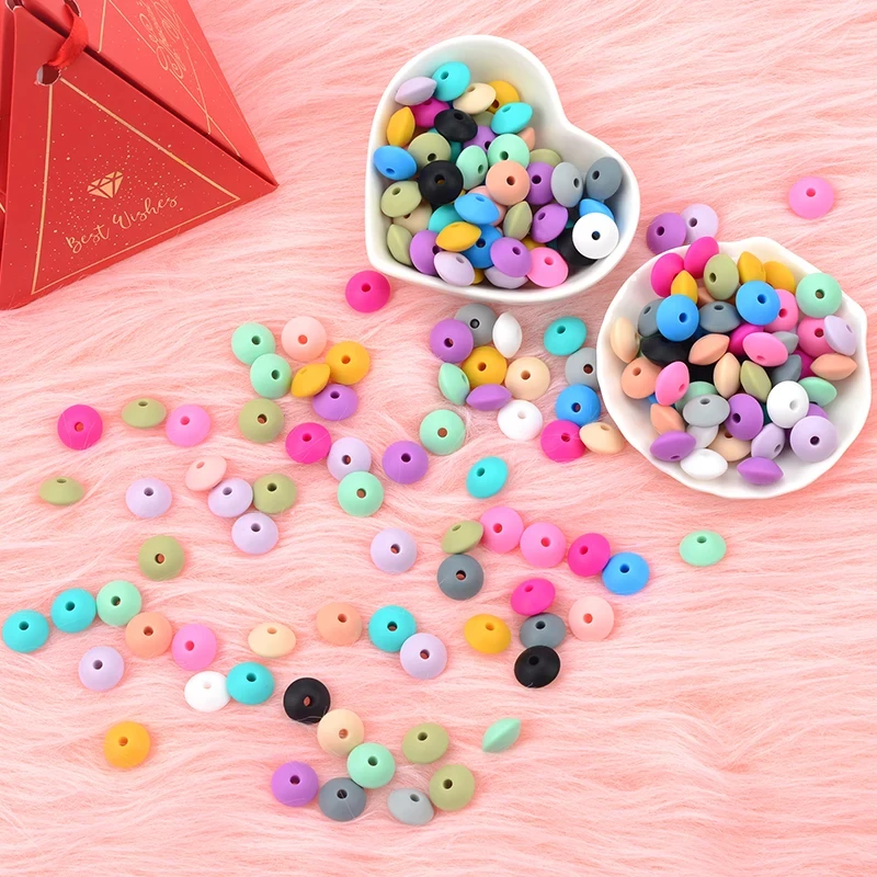 LOFCA 50pcs 12mm Silicone Lentil Beads Baby Teething Beads BPA-Free Food Grade Making Baby Oral Care Pacifier Chain  Accessorise