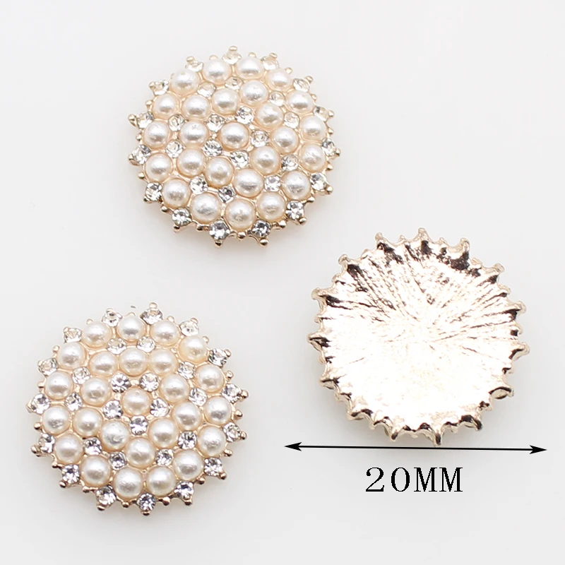 TYNUOMI 20MM 10Pcs Metal Pearl Button Jewelry Sewing Holiday Decoration Diy Flatback Embellishments Dress Decoration Accessories