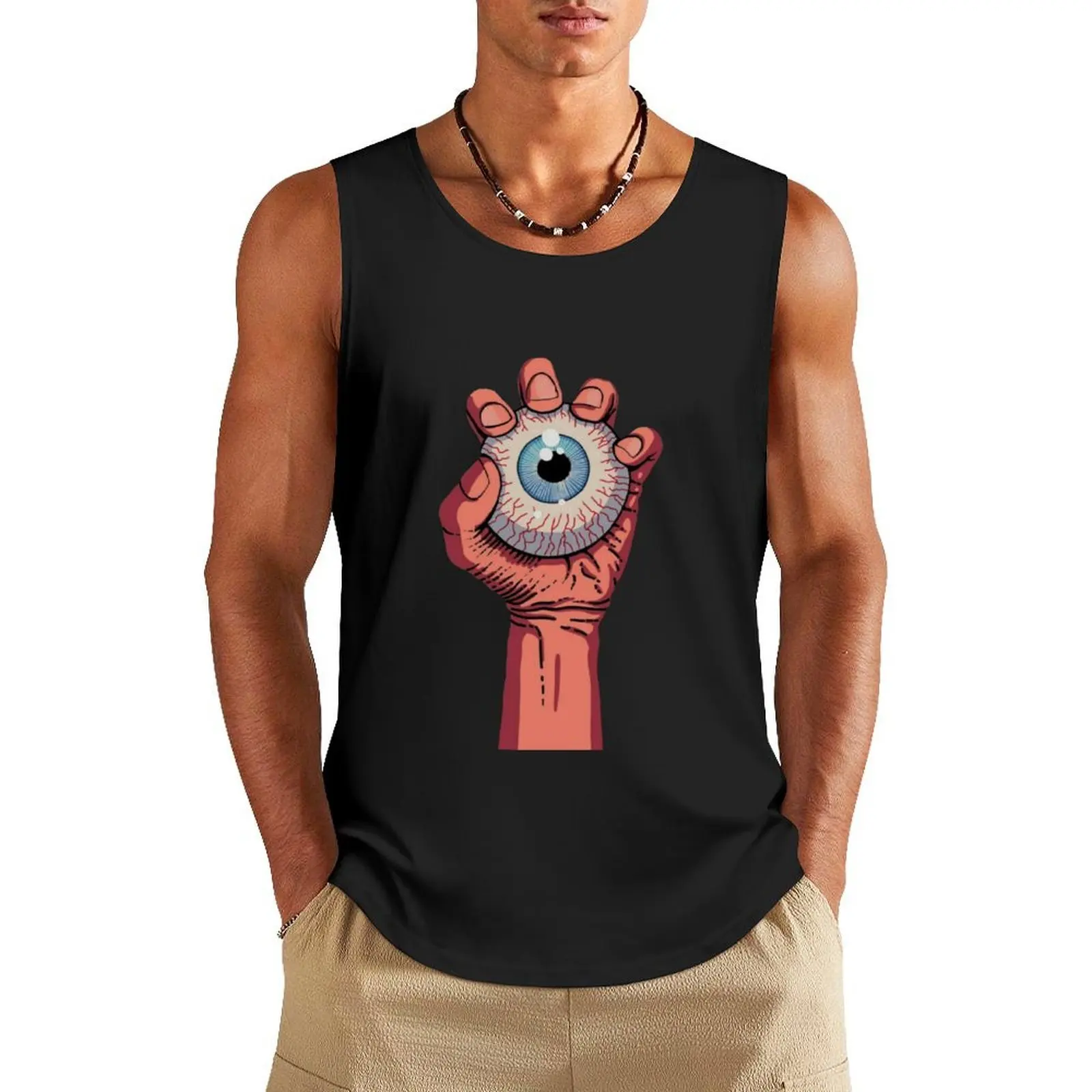

eyeball in hand eyeball spooky season zombie hand and eye ball all seeing zombie hand spookyshoppe Tank Top clothing men