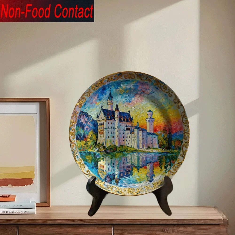 2D Flat, 2D 1pc 8-inch Round Plate Halloween Christmas Decorative Plate Ceramic Decorative Plate Non-Consumable Pure Decorative
