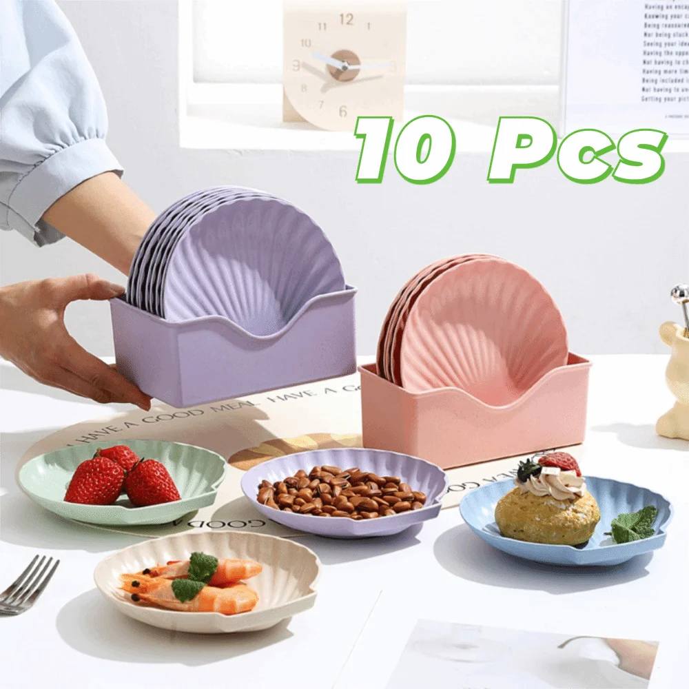 10PCS Creative Nordic Style Shell-shaped Spit Bone Dish Microwave-safe Plastic Snack Tray with Storage Base Dessert Plate Nut