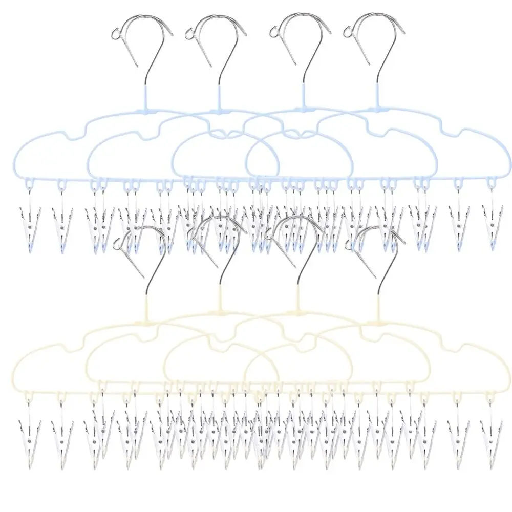 

5Pcs Stainless Steel Clothes Hanger with 8 Clips Non-slip Windproof Underwear Socks Rack Space-saving Clothes Drying Rack