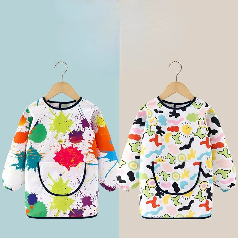 Kids Apron Sleeveless long sleeves Printing Bib Waterproof Gown Graffiti Apron for Children Art Craft Paint Drawing Dressing