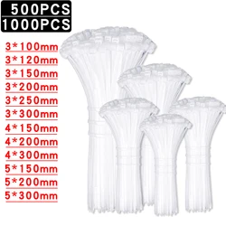 500/1000PCS/bag Self-locking Plastic Nylon Tie White Zip Wraps Strap Nylon Cable Tie Set Fastening Ring Loop Wire Wrap