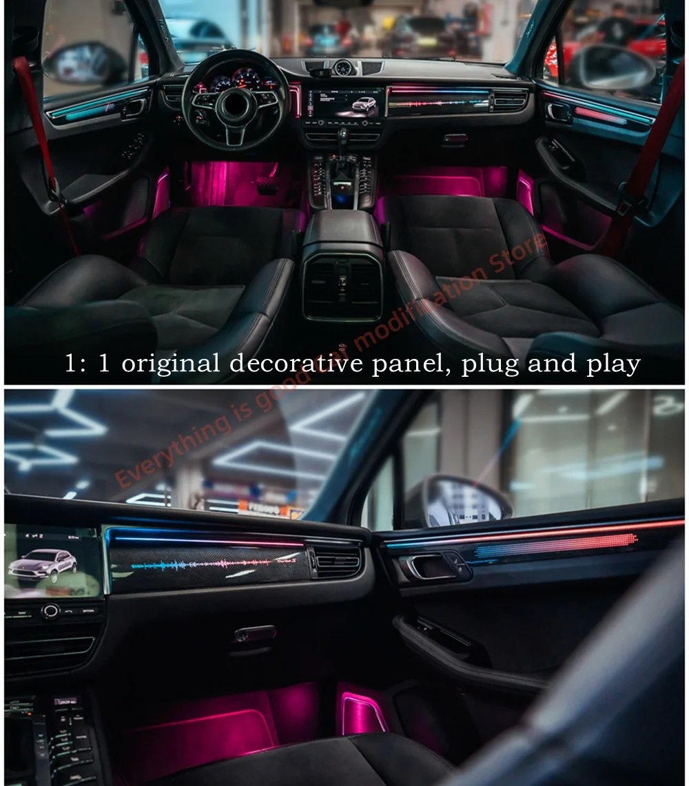 Automotive LED 64 color Ambient light Fit for Porsche Macan Dynamic illuminated Door trim panel speaker cover screen APP control