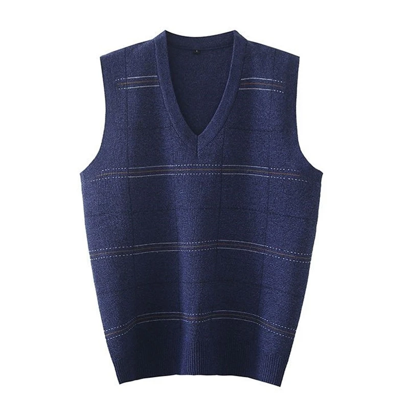 

Knit Vest New Sweater For Men Casual V-neck Gentleman Fashion Plaid Father Clothes Soft And Comfortable Asian size