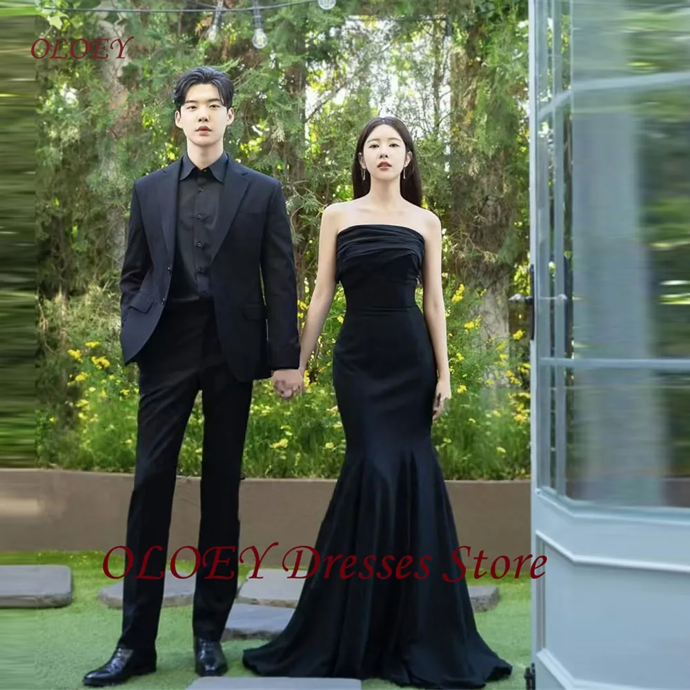 

OLOEY Simple Mermaid Wedding Photo shoot Dresses Strapless Elastic Satin Matte Floor length Evening Party Gowns Corset Customize