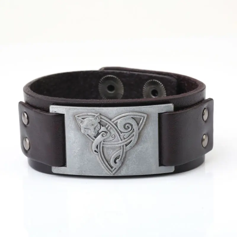 Trendy Totem Design Odin Triangle Fox Bracelet Men\'s Bracelet Fashion Leather Animal Viking Accessories Party Jewelry Wholesale