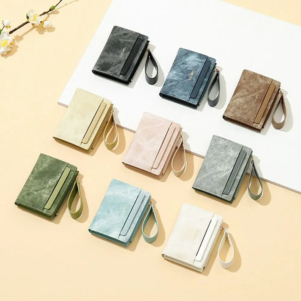 

Portable PU Women's Purse Multi-slot Fold Over Short Wallet with Zipper Design Solid Color Card Bag