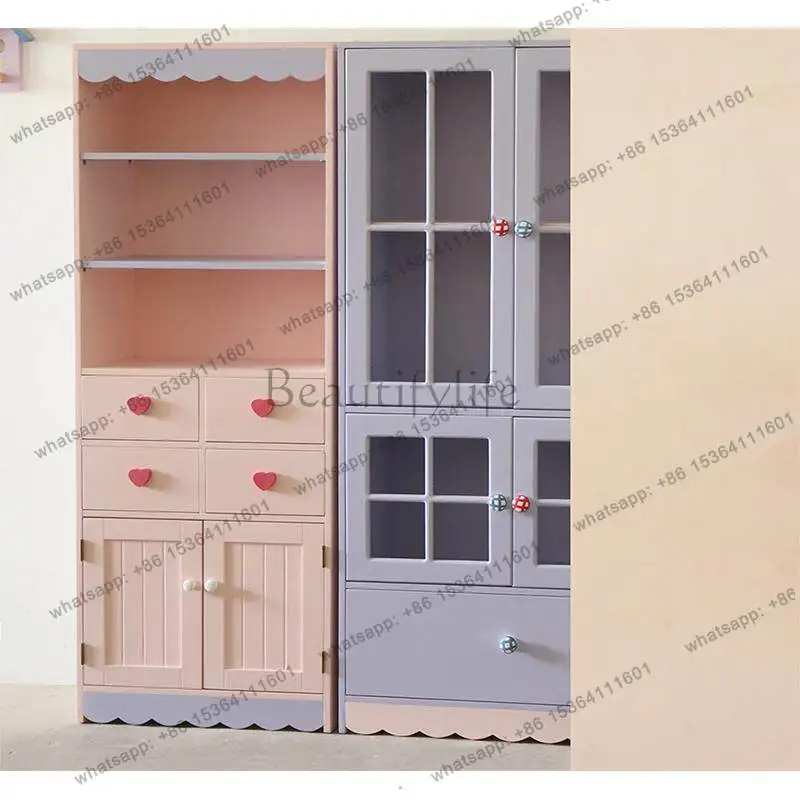 Cream wind taro purple + pink side cabinet figure storage