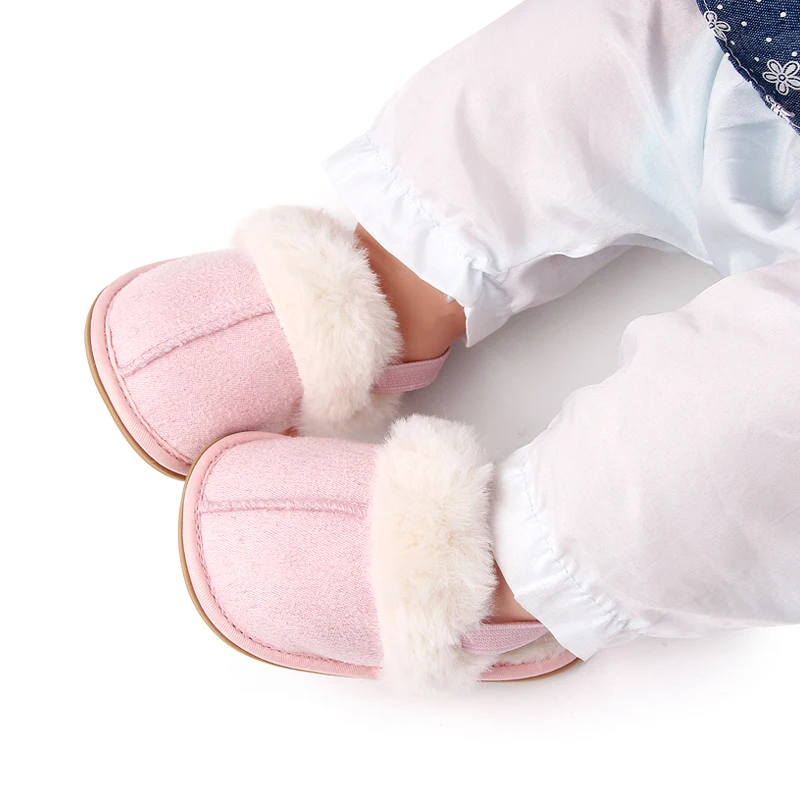 0-18M Pluizige Baby Slides Slippers Zacht Pluche Warme Antislip Huis Schoenen Voor Peuters Jongens Meisjes winter Indoor Outdoor