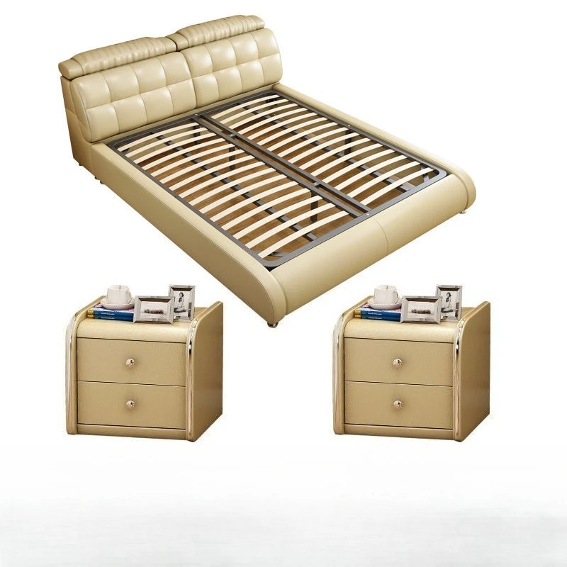 

High-end leather bed tatami leather double bed, master bedroom simple intelligent massage wedding bed