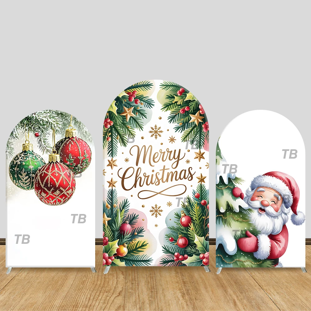 

Merry Christmas Watercolor Arch Backdrop Cover Santa Theme Party Decor Photo Booth Background Holiday Celebration Supplies