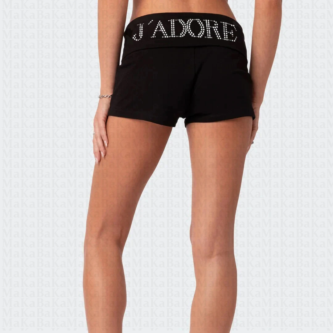 Эстетичные женские шорты с надписью стразы, повседневные корейские широкие брюки на шнуровке с эластичным поясом, шорты для велосипедистов, одежда Y2k