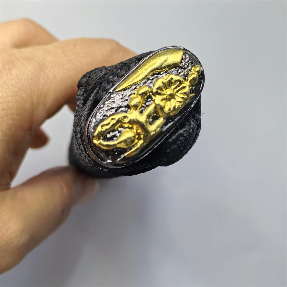 15cm Black Tsuka Handle For Japanese Wakizashi Tanto Katana Sword Fittings Set Alloy Tsuba+Menuki+Fuchi+Kashira Brass Habaki Sep - view 6