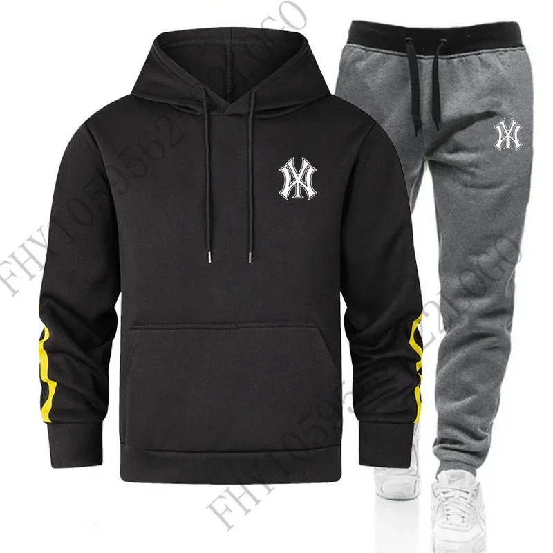 New men's hoodie + running pants 2 sets, 2024 autumn/winter fashion men's and women's printed hoodie tracksuit, jogging jumper