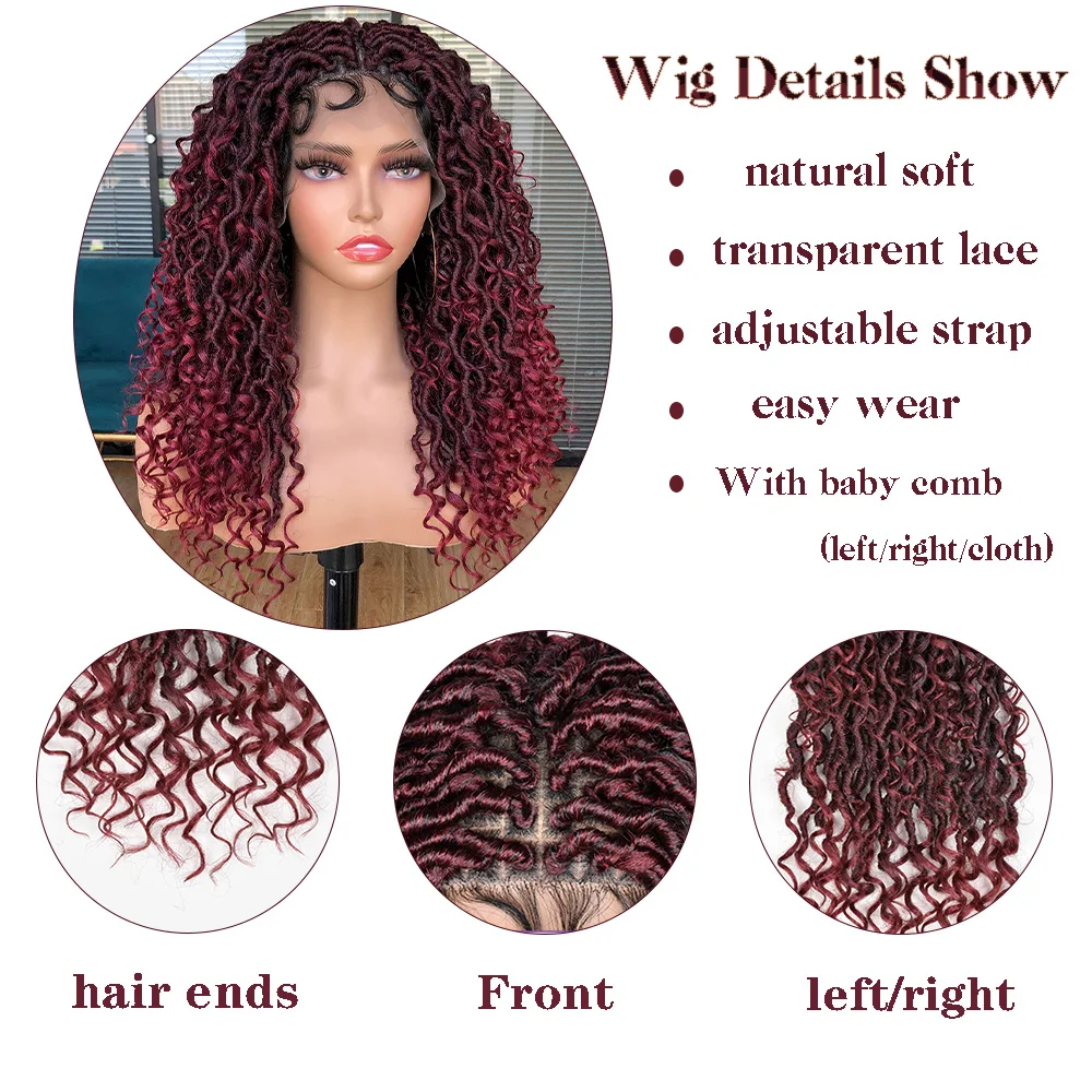 Black Faux Locs Braided Wigs Synthetic Full Double Lace Braided Braid Wig Curly Wavy Wigs for Black Women with Baby Hair