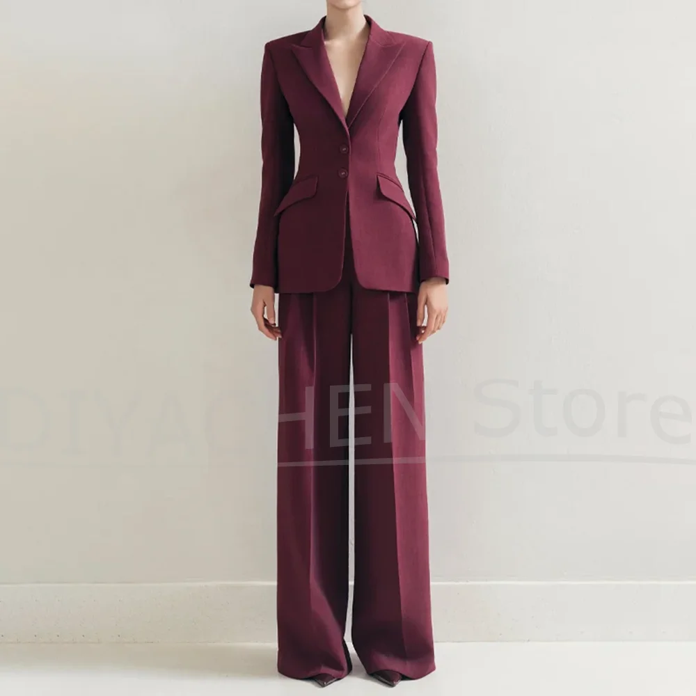 여성용 피크 라펠 수트 세트 슬림핏 패션 싱글 브레스티드 오피스 캐주얼 의상 여성용 우아한 솔리드 컬러 팬츠 세트