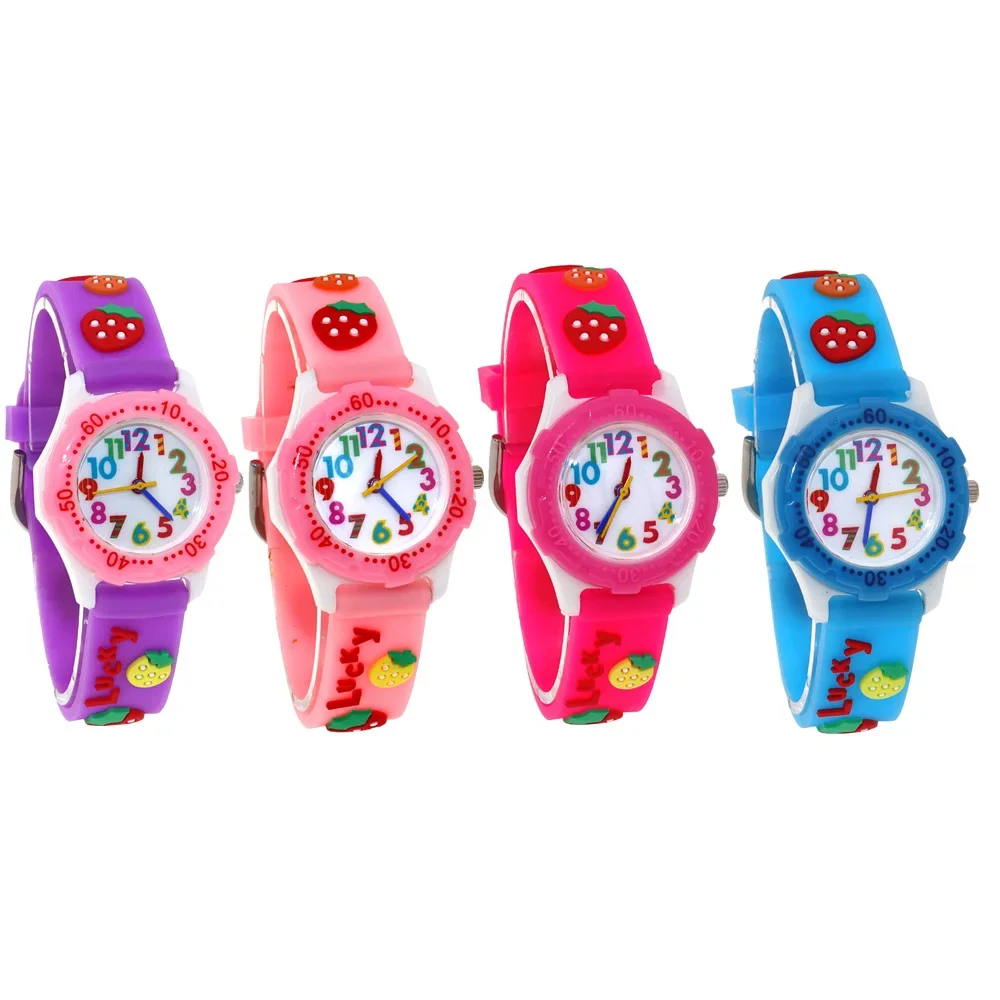 

Детские часы высокого качества, милый мультяшный клубничный силиконовый ремень, студенческие кварцевые часы, простой и изысканный подарок
