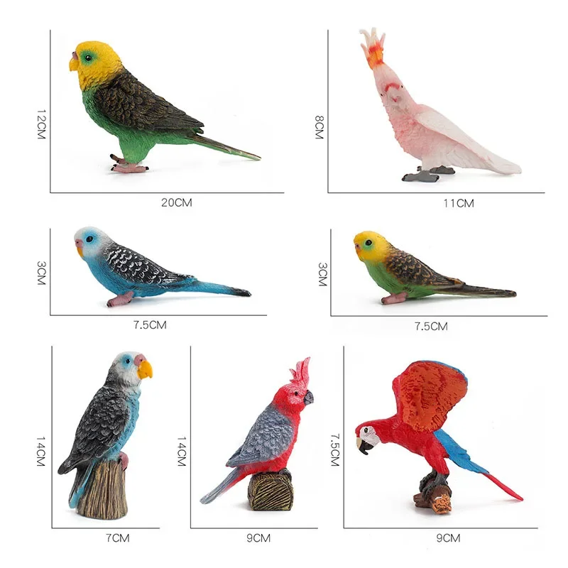 Figuras de acción de pájaros de simulación para niños y adultos, figuritas en miniatura para decoración de jardín, cacatúa, guacamayo, loro, regalo