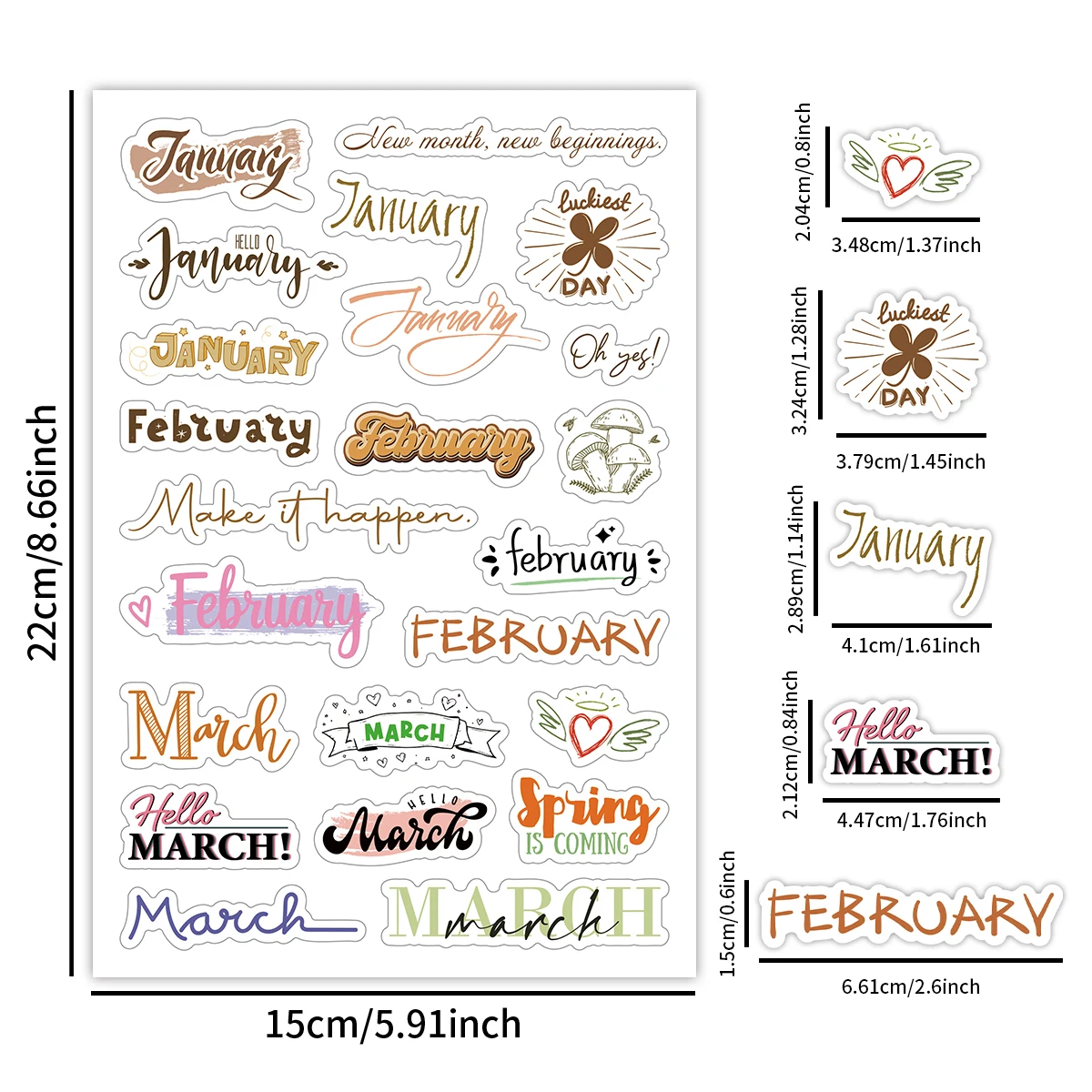 4 أوراق ملصقات تقويم شهرية ملونة - تصميم اقتباسات ملهمة، ملصق مخطط شهري للديكور، تغليف الهدايا، حرف يدوية الصنع