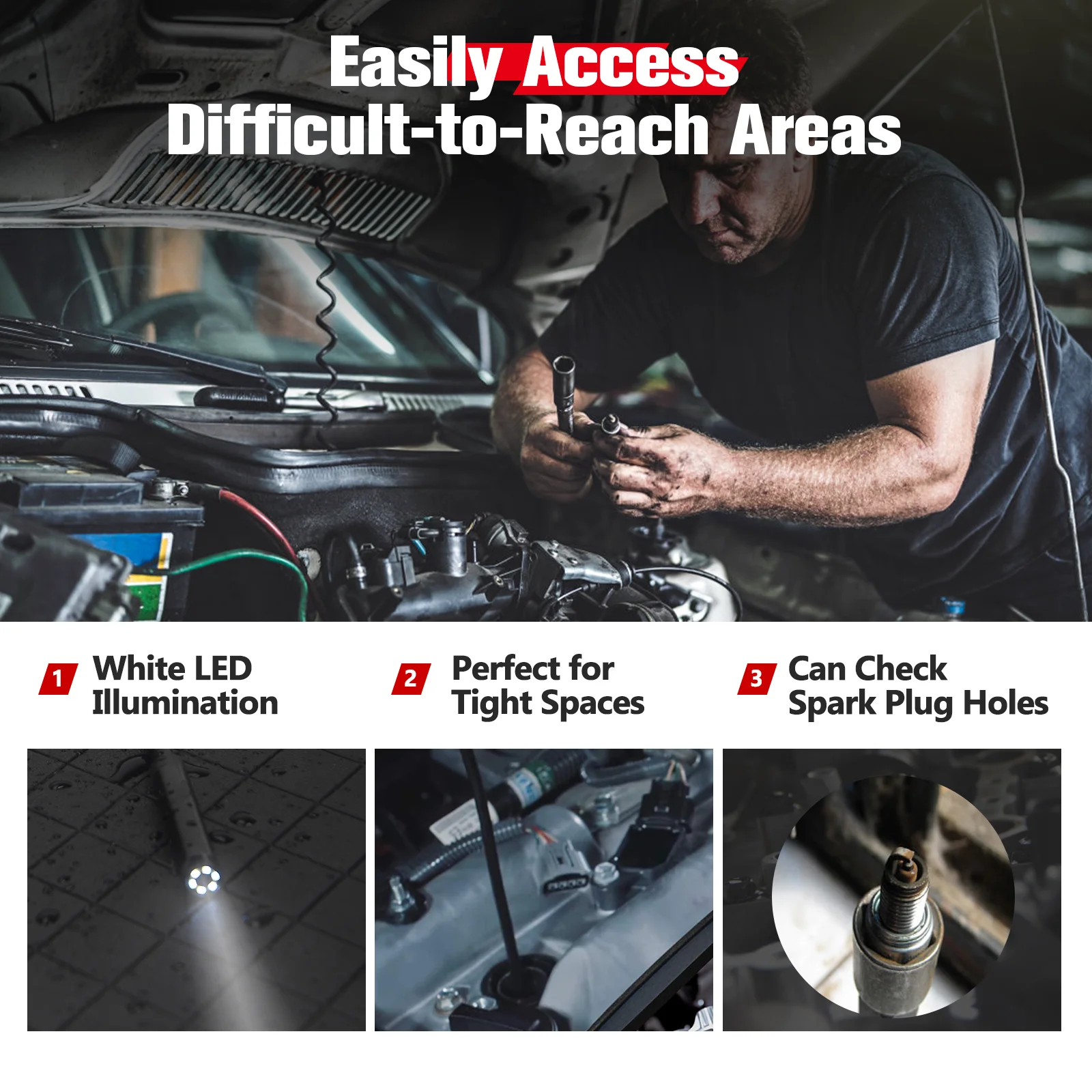 Autel MaxiVideo MV108S Digitale auto-inspectiecamera 8,5 mm ultraslanke Borescope Snake-camera + LED-licht