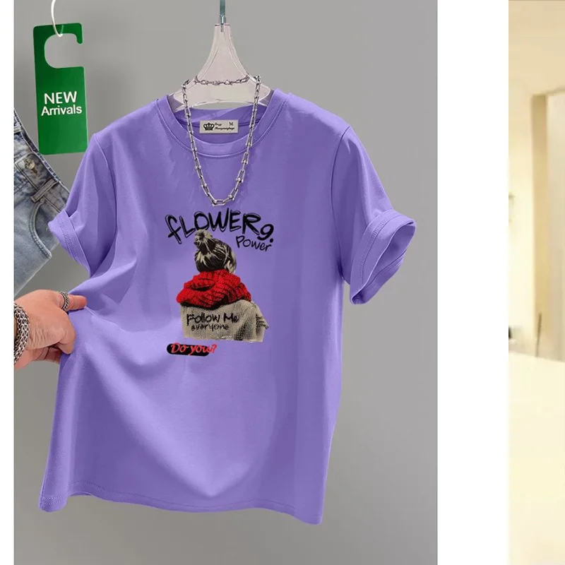 Women's Clothing 100Cotton T-shirt Spring/Summer Hit Product Short Sleeve Casual Tee Lady Versatile O-neck Basic Large Size Tops