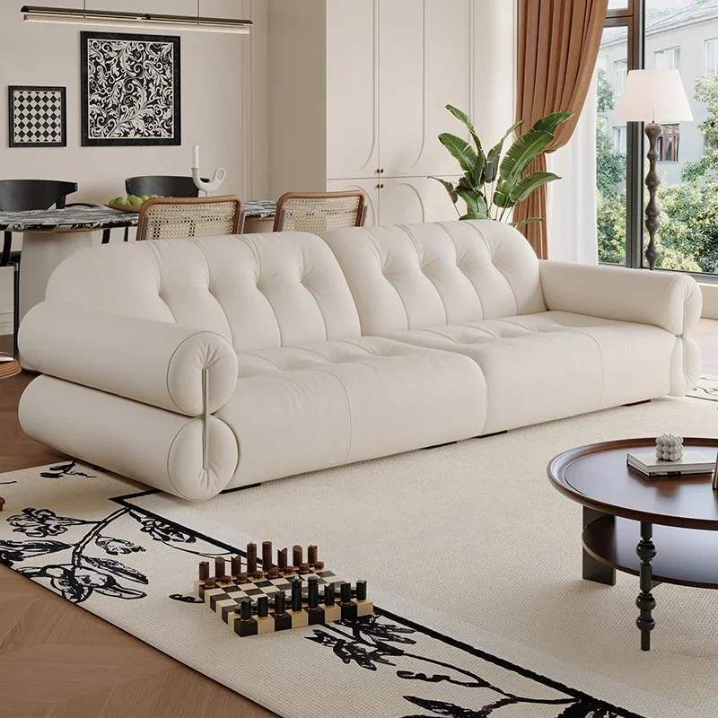 

Cream wind brown sugar cloud fabric sofa simple modern small apartment living room rental apartment straight sofa