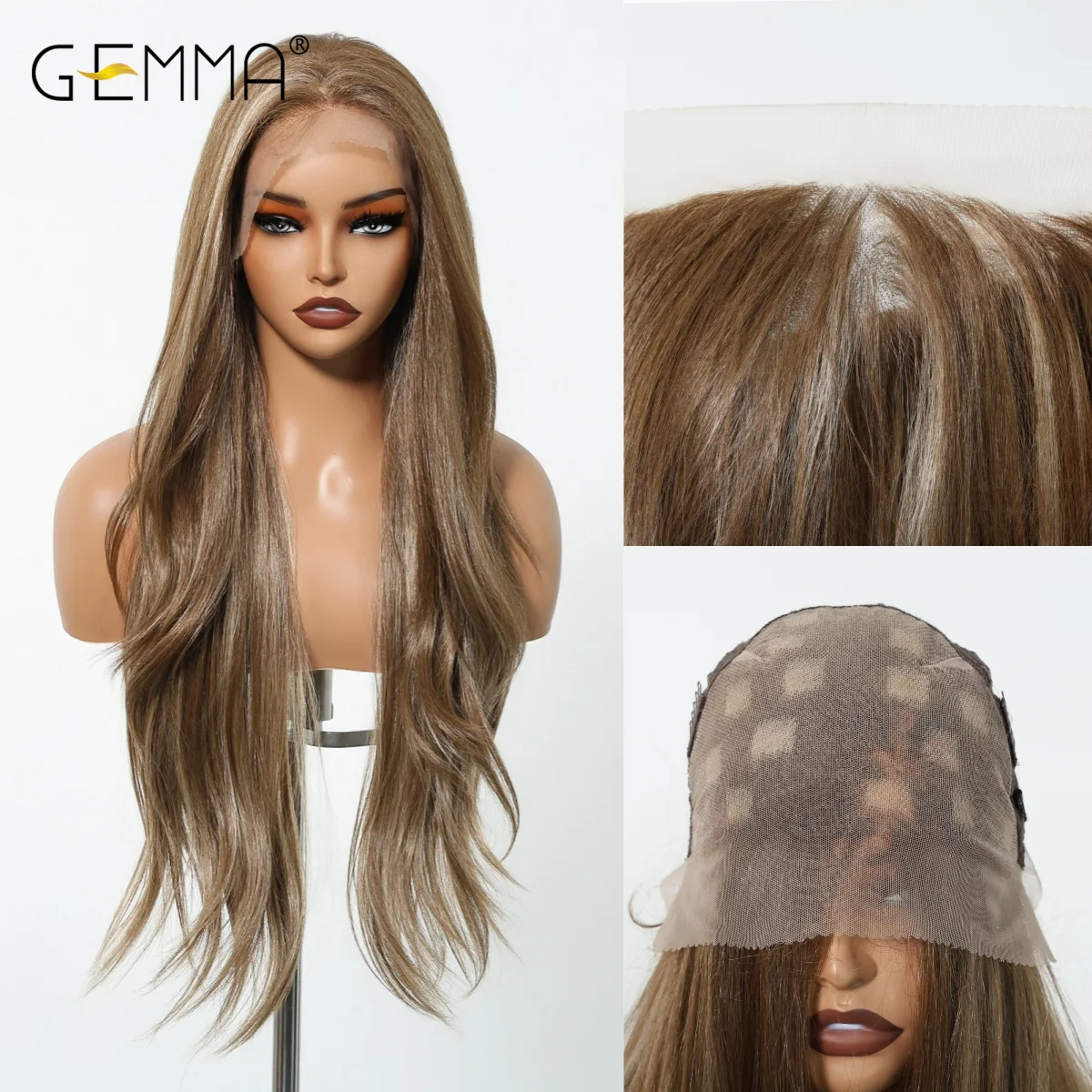 GEMMA 13*6 Lace Front Synthetic Wig 30Inch Light Brown Long Natural Wavy Lace Wigs for Women Heat Resistant Cosplay Daily Hair