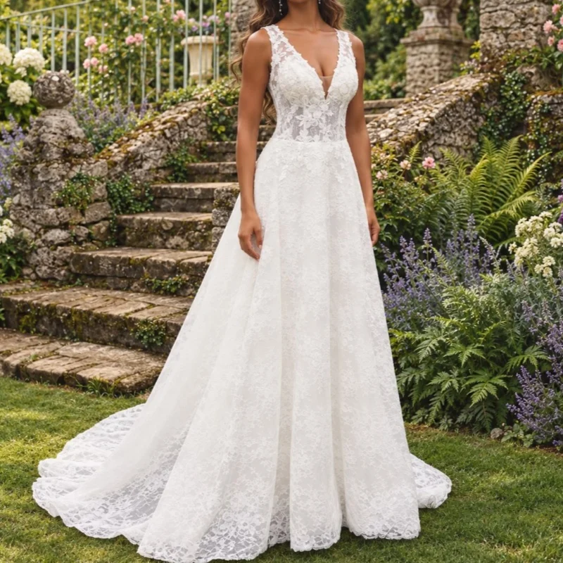Simple White Beading Appliques Wedding Dresses Decal Skirt Long Tail Arab A-Line Skirt Made Wedding Dress Bridal Gown Customize
