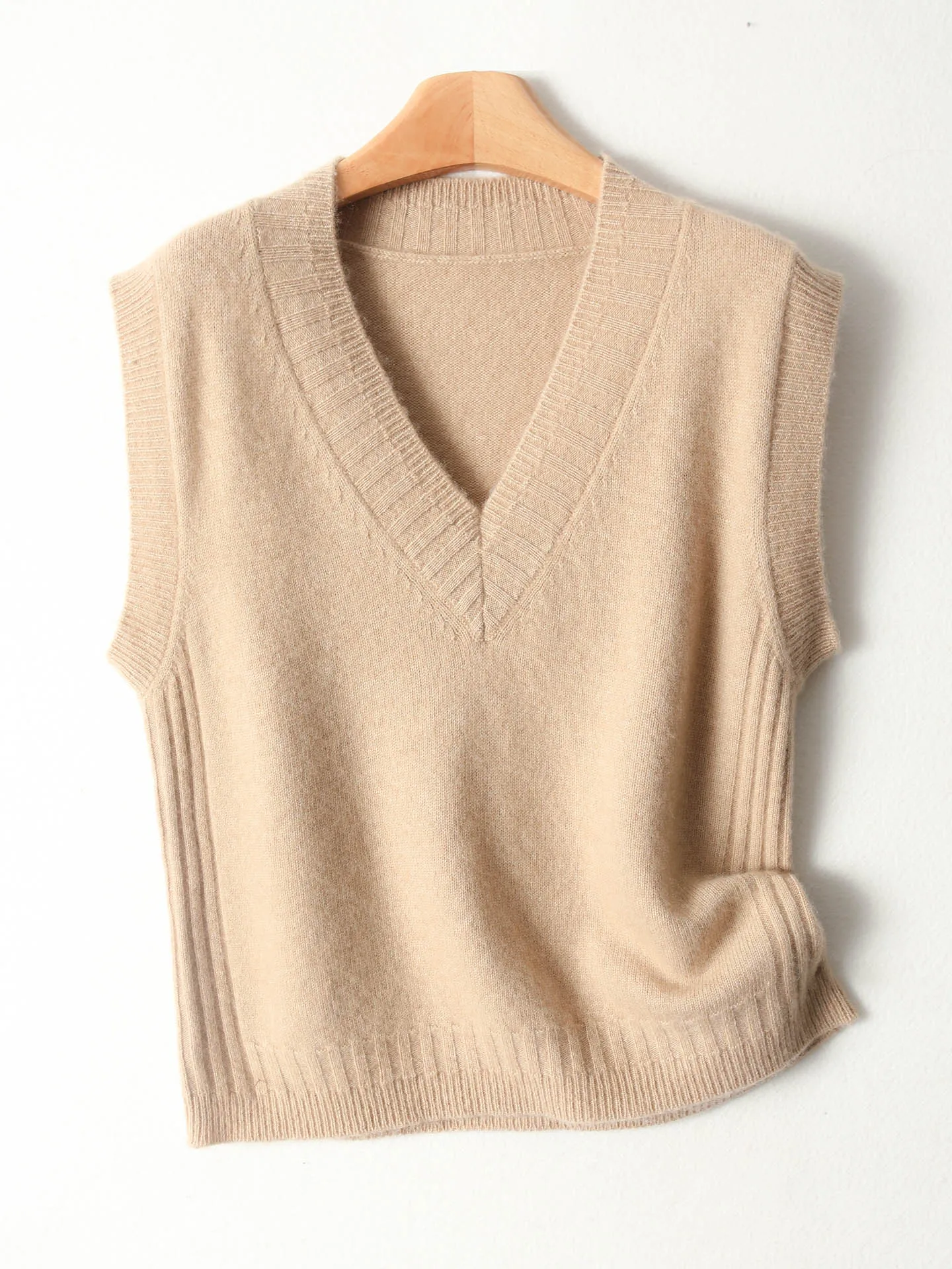 

Basic Autumn Winter Woman Sweater Vest Elegant Female 100% Merino Wool Knitwear V-Neck Pullover Ladies Sleeveless Clothing Tops