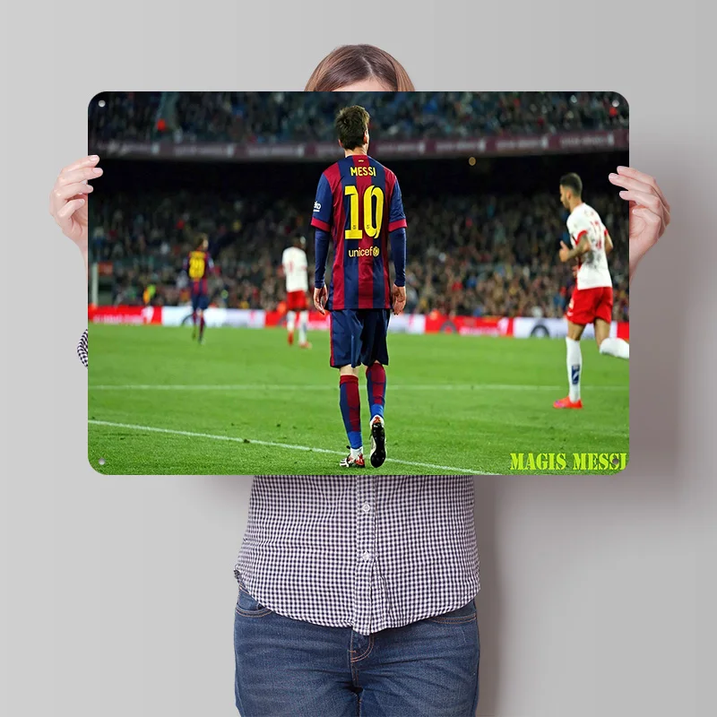 Lionel Andrés Messi Football Poster Customized Vintage Metal Signs Wall Art Retro Tin Plaque for Soccer Fans Room Accessories