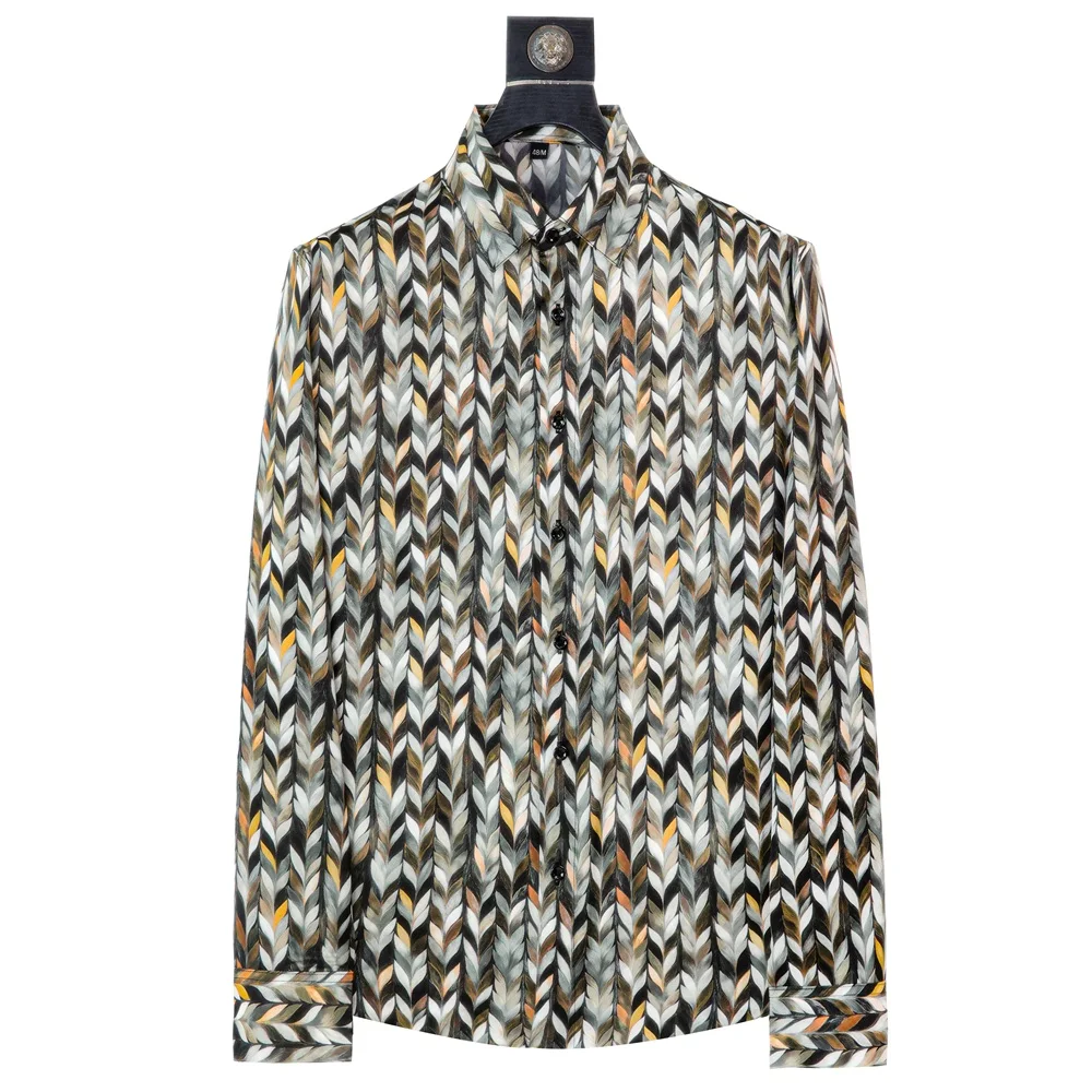 

Мужская рубашка 2026 года в стиле ретро с полосками, свободного кроя, с длинным рукавом, повседневная, для бизнеса, отдыха и пляжа, мужская одежда премиум-класса