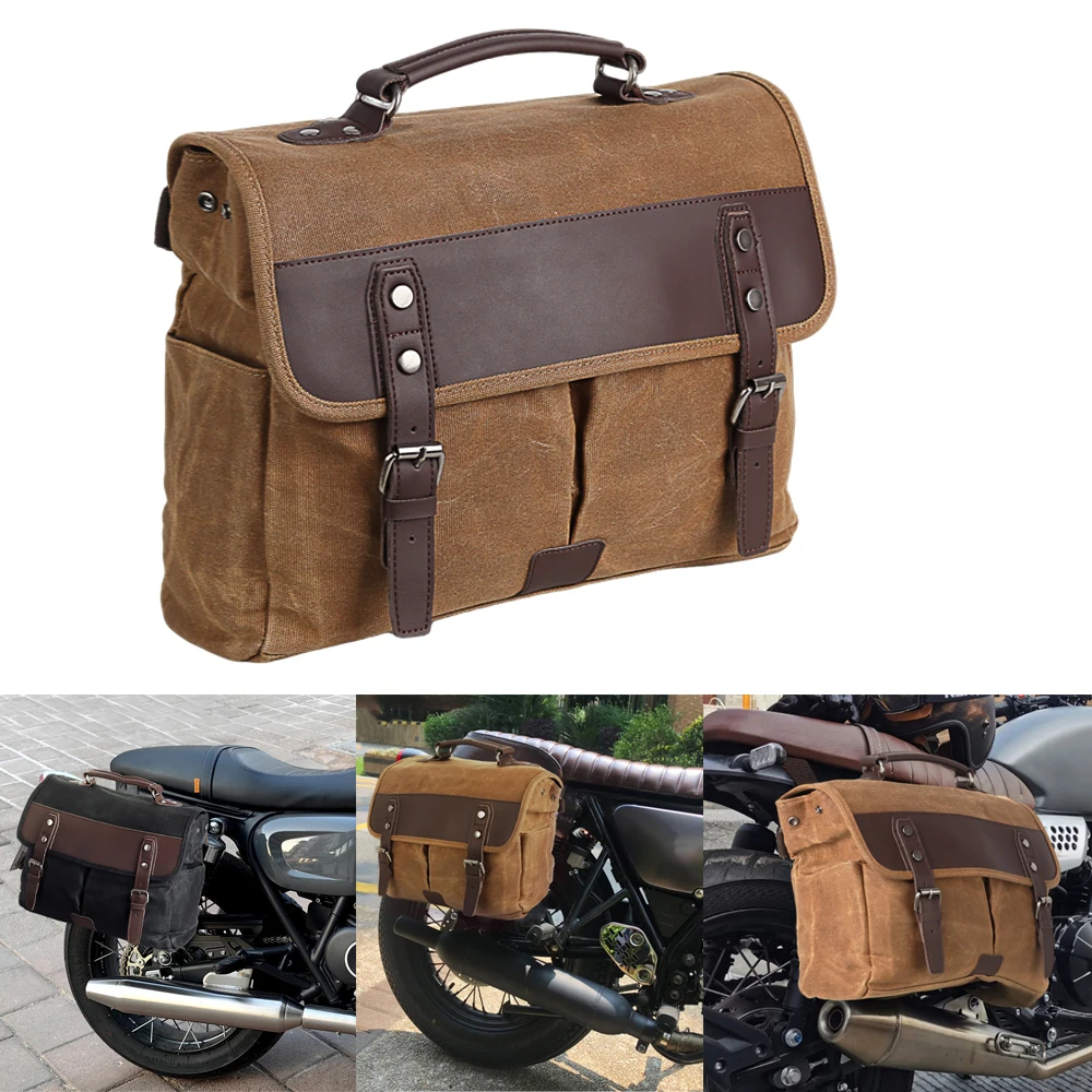 

Винтажные мотоциклетные седельные сумки, рюкзак, водонепроницаемая парусиновая кожаная коричневая сумка на заднее сиденье в стиле ретро, байкерская боковая сумка, седельные сумки для мотокросса