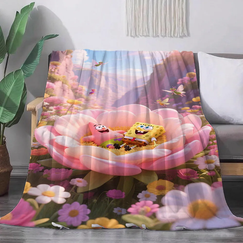 Kawaii S-SpongeBob Blankets Picnic Blanket Home and Decoration Christmas Bedspread on the Bed Camping Summer Comforter Anime Nap