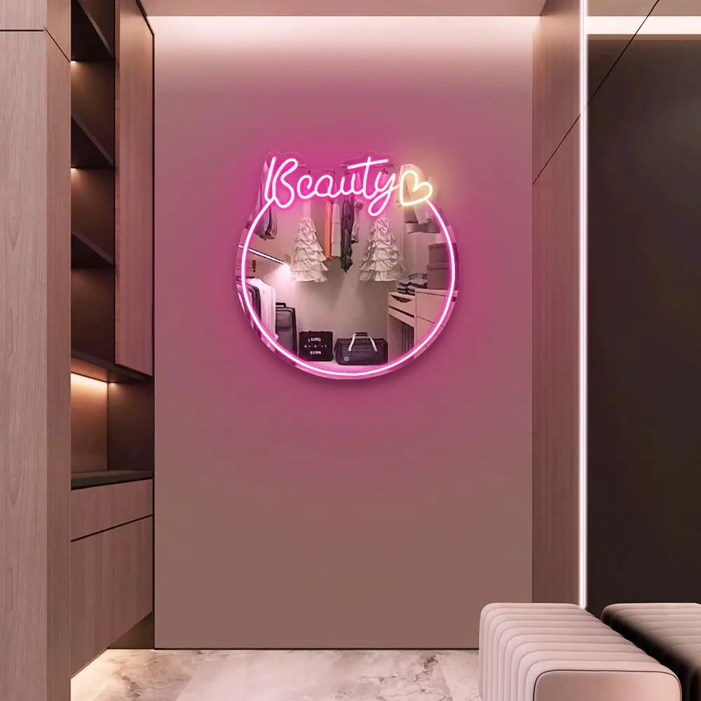 Hello Beauty Neon Sign Mirror, do sztuki ściennej Beauty lustro ścienne LED, do pokoju dziewczątBeauty shopper toaletka, można zawiesić