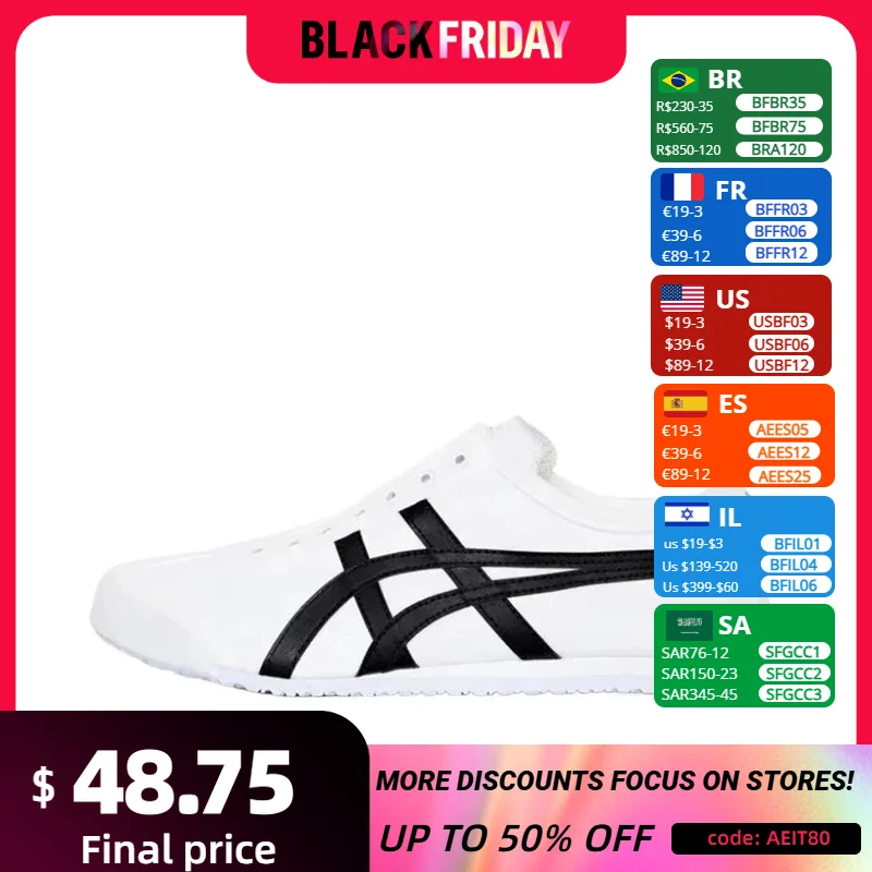 Asics Onitsuka Tiger MEXICO 66 Slip-on Running Shoes Classic Women Men Sneaker White and Black