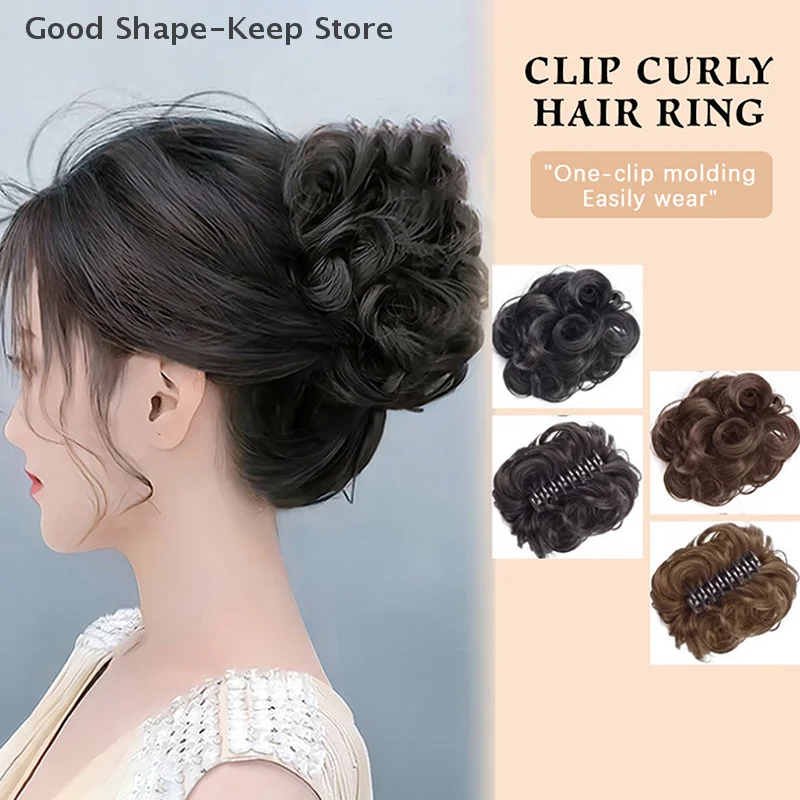الألياف الاصطناعية المقاومة للحرارة مجعد الشعر المتموج فوضوي كعكة Chignon مخلب كليب ذيل حصان للنساء والفتيات حفل زفاف يومي