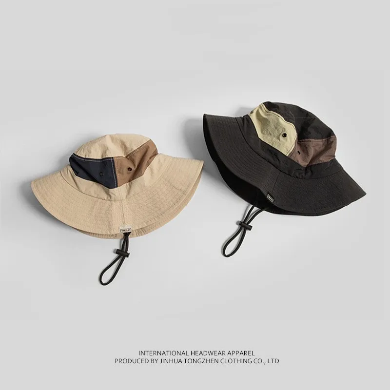 Japanese Style Color Block Bucket Hat Breathable Summer Sun Hat Outdoor Sports Hiking Camping Visor Cap Men Women Unisex Fashion