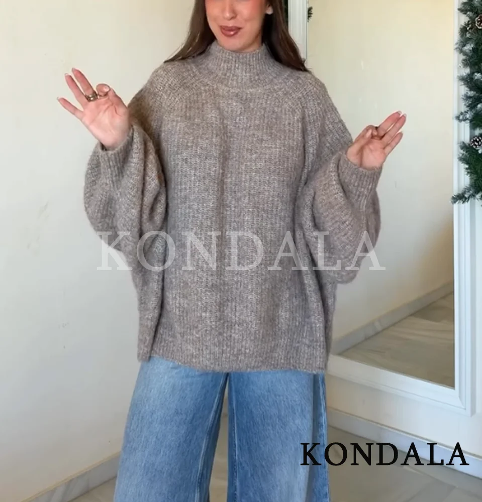 

KONDALA Fall Winter Loose Casual Sweater Women Half Turtleneck Knitted Pullover 2025 Fashion Elegant Versatile Female Sweater