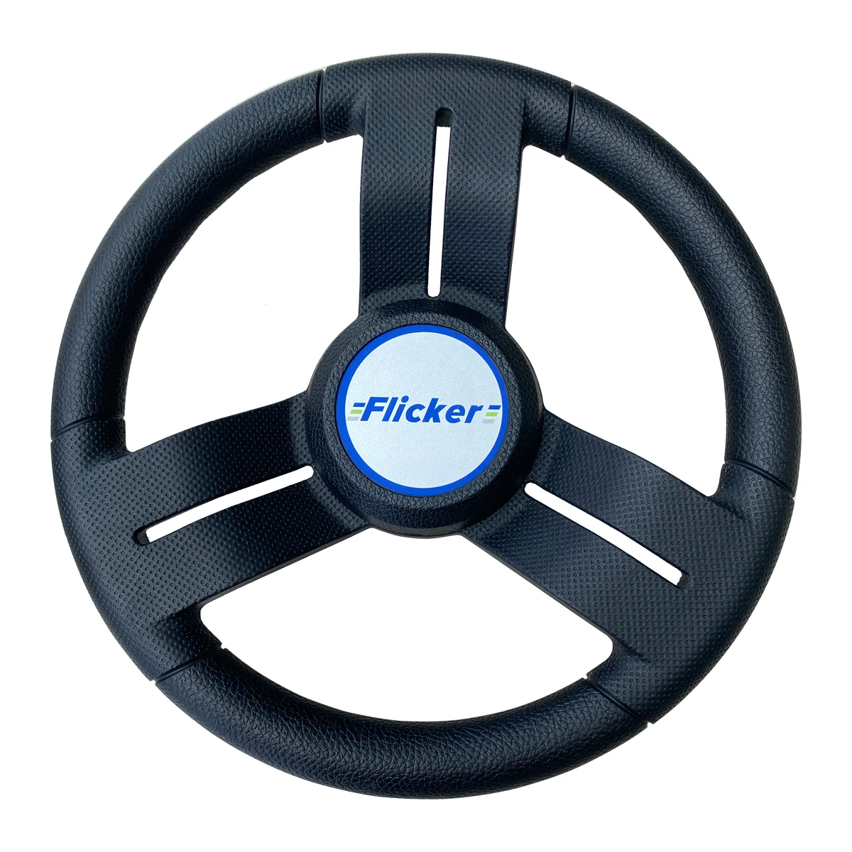 13.1'' Marine Boat Steering Wheel with Adjustable Spinner Knob, 3-Spoke Non-Slip Black Helm Wheel, Universal Fit, 360° Rotation