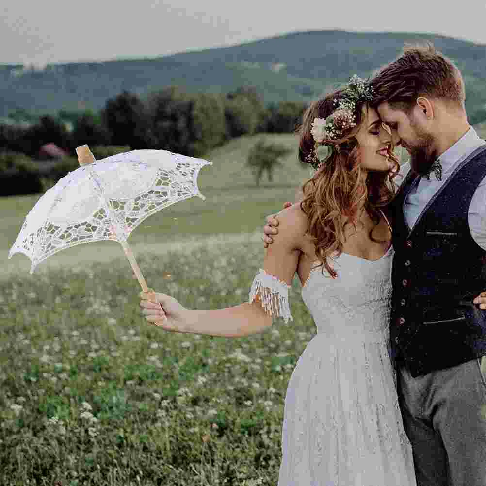 

2pcs White Lace Parasol 15CM Cotton Fabric Wedding Photography Props Elegant Bridal Veil Umbrella Tea