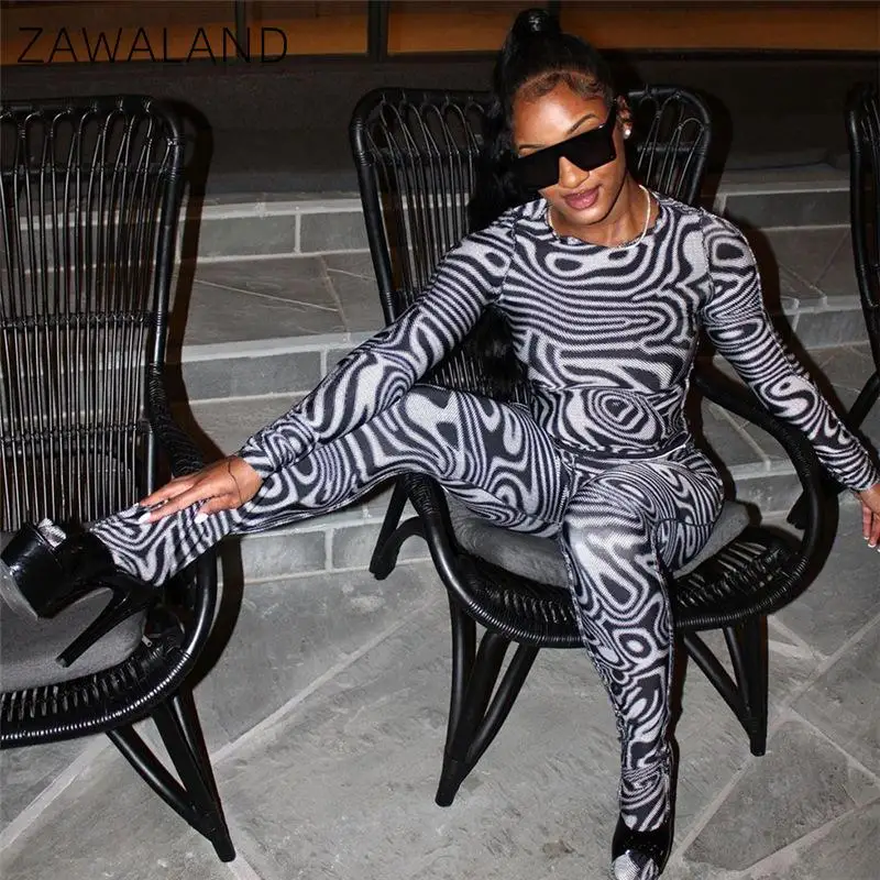 Zawaland Animal Zebra Printed Fancy Outfit Long Sleeve Tight Top High Waist Slim Fit Long Pants Set Women Cosplay Adult Costume