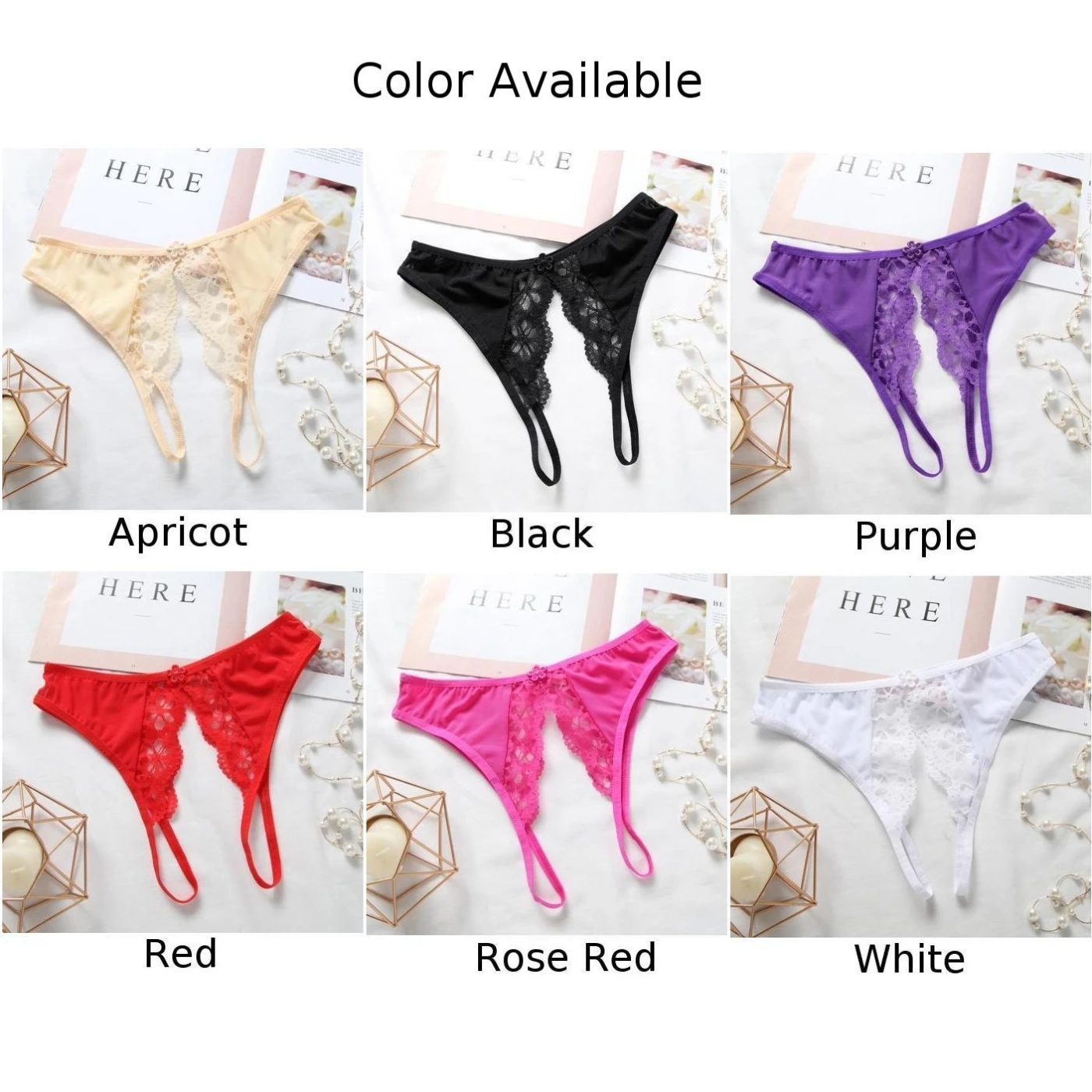 Bragas de encaje para mujer, Tanga, lencería Sexy, ropa interior sin entrepierna, parte trasera en T, calzones eróticos huecos, bragas transparentes