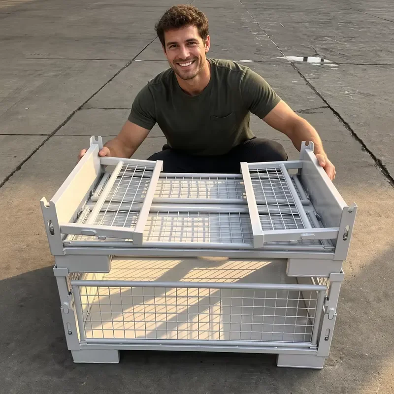 Heavy Duty Foldable Steel Pallet Stackable Metal Storage Cage Industrial Warehouse Container Recyclable Logistics Rack