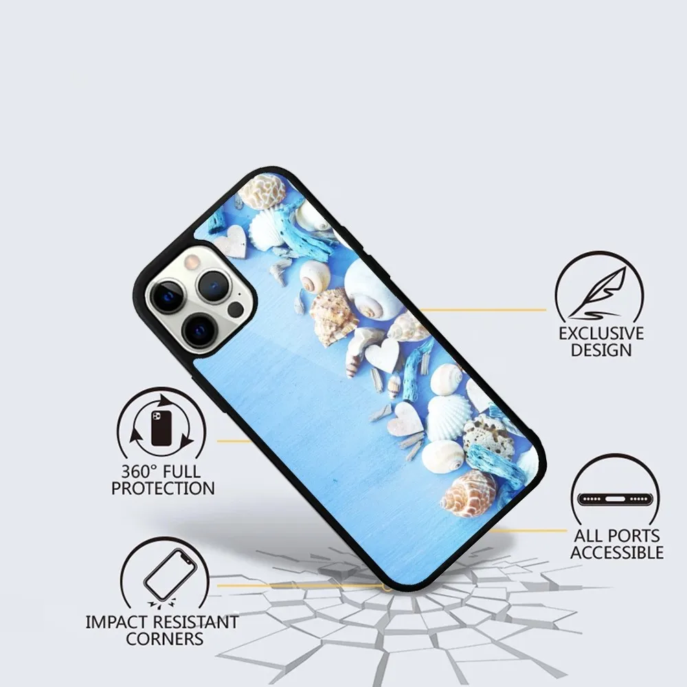 Blue Wood Seashells Sea Star  Phone Case For iPhone 15,14,13,12,11,Plus,Pro,Max Mini Magsafe Magnetic Wireless Charging