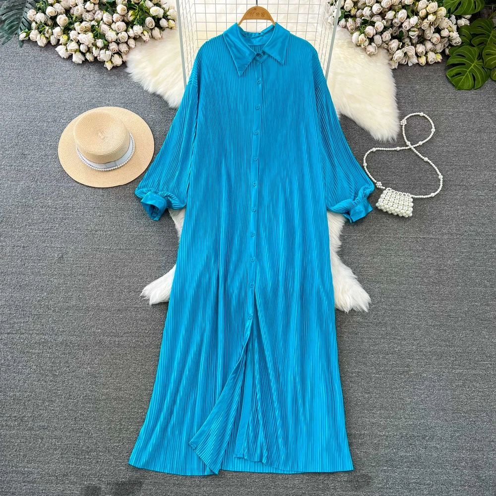 

Fashion Lantern Long-Sleeved Single-Breasted A-Line Shirt Dresses For Women Elegant Abaya Loose Casual Ladies Daily Clothing