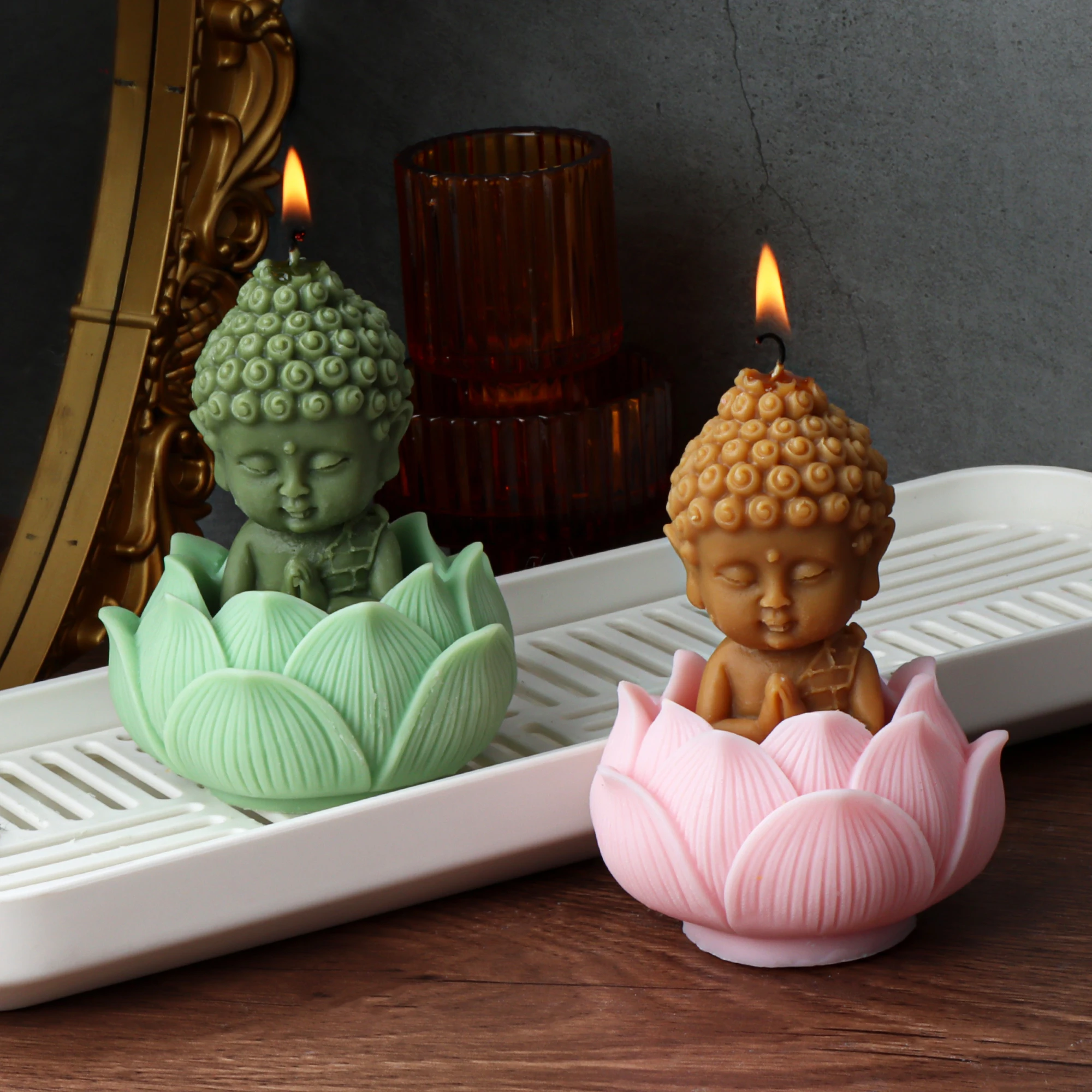 3D Lotus Buddha Silikon Kerze Form Harz Aromatherapie Gips Kerze Wachs Ton Handwerk Dekor DIY Mönch Buddhistischen Wohnkultur Handwerk