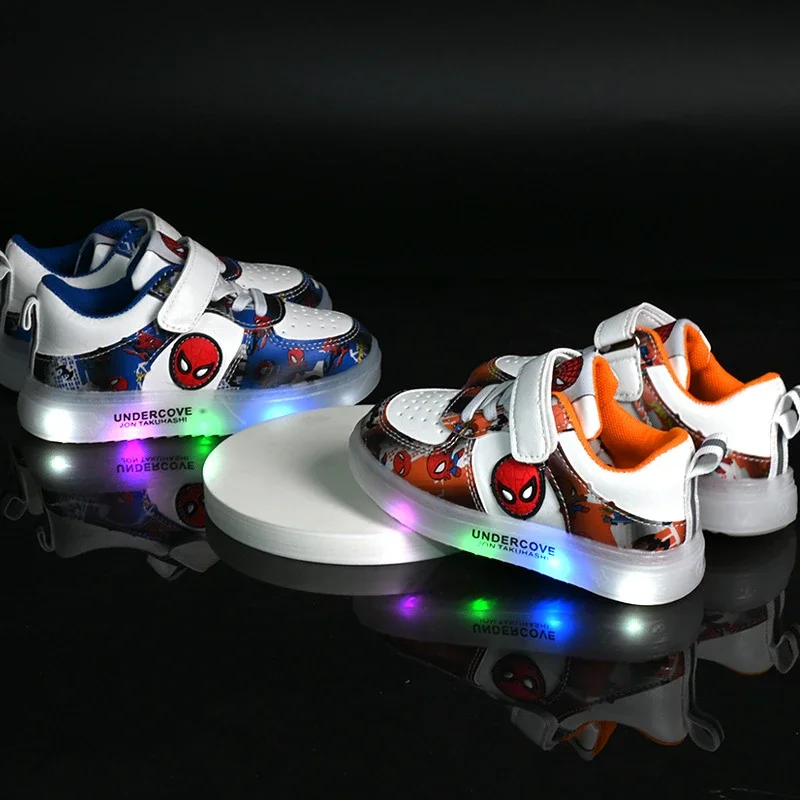 Disney Led Light Shoes for Kids Fashion Cartoon Spiderman Boys Sneakers Girls Casual Shoes Breathable Kids Sport Shoes